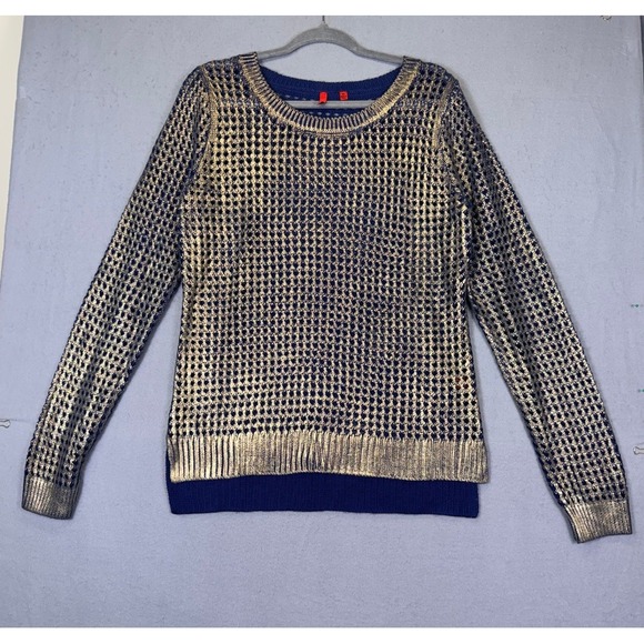 5/48 Sweaters - Open‎ Crochet Blue Gold Metallic sweater 5/48 by Saks 5th Avenue Retro Grunge